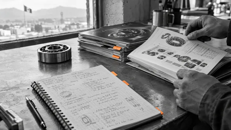Libreta con notas de producto y catálogos