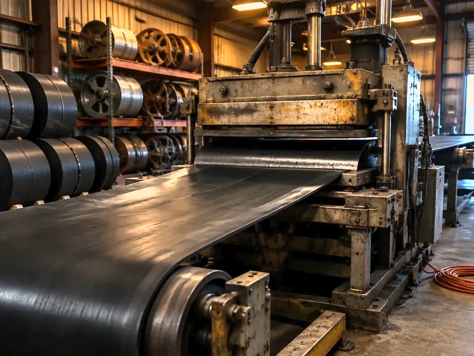 Belt splice being inspected on a conveyor