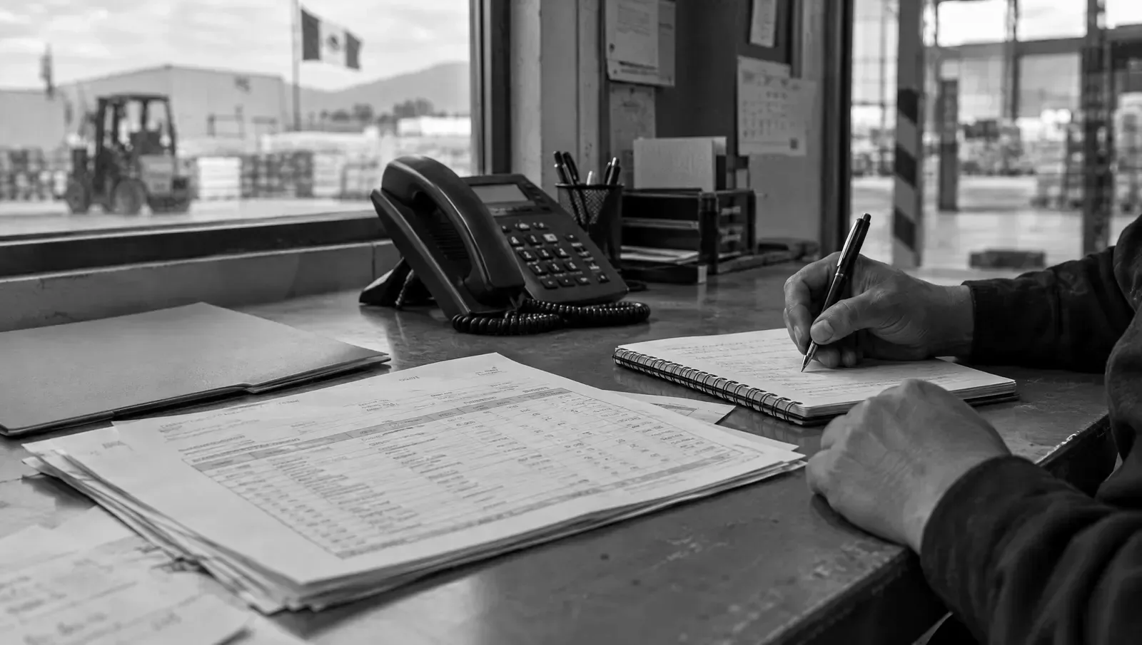 Purchasing manager reviewing figures on screen