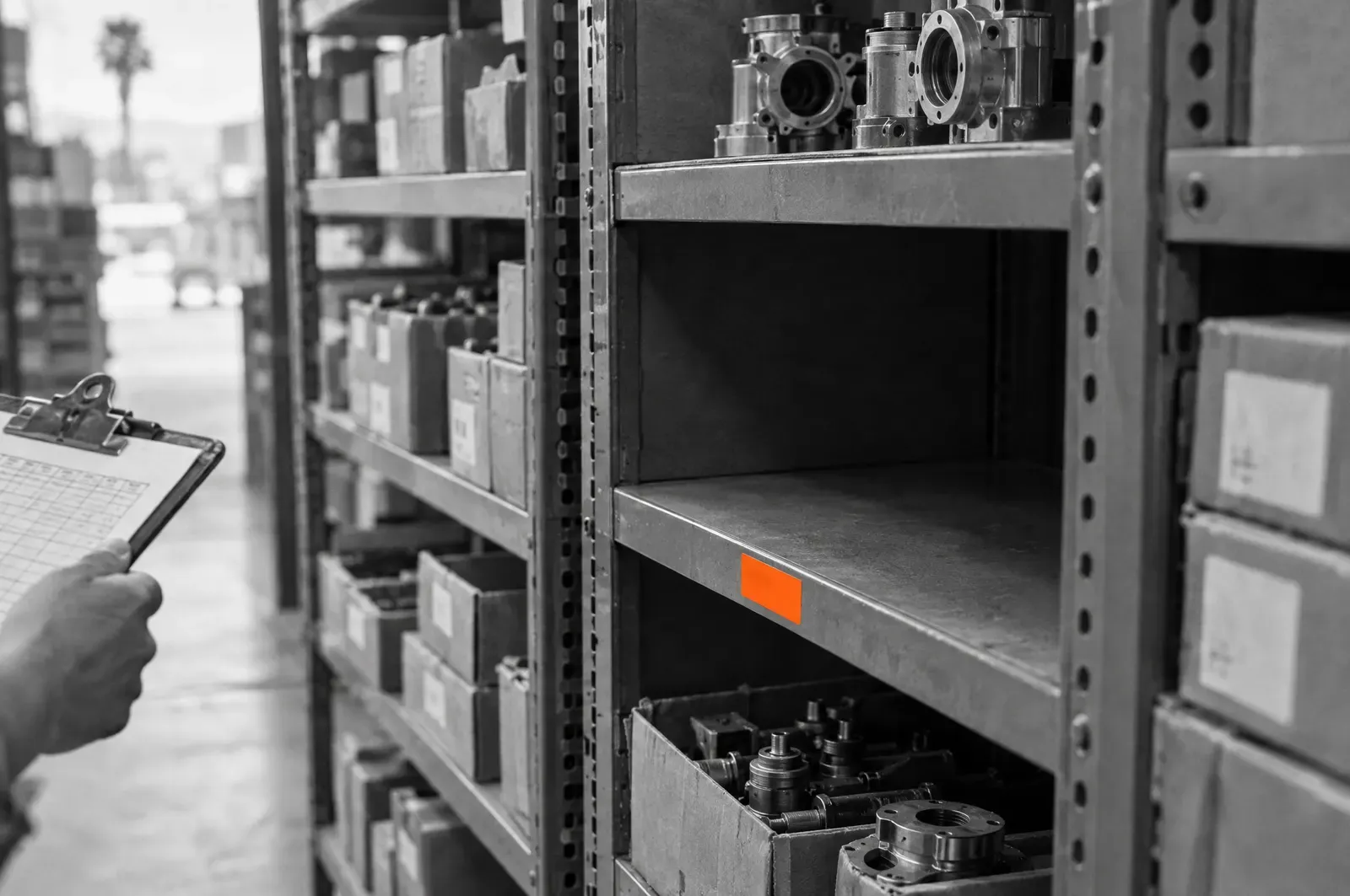 Parts shelving in a distribution warehouse