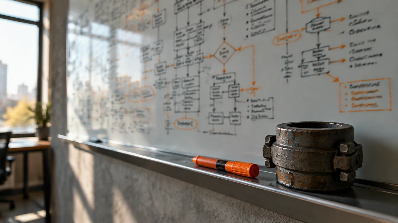 Whiteboard with a process mapped out